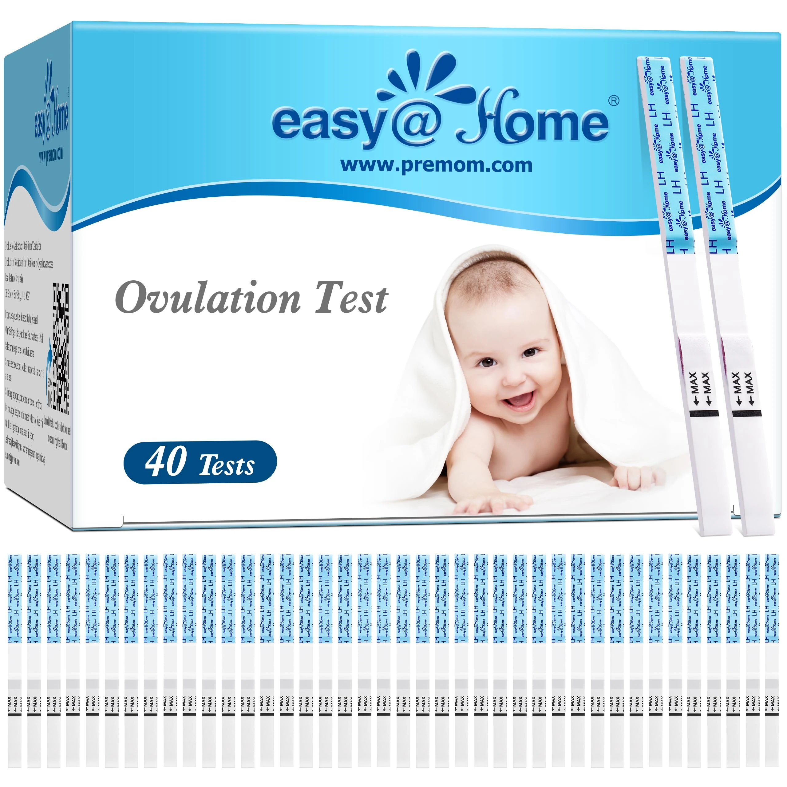 Easy@Home Ovulation Test Strips Fertility Test Kit, Powered by Premom Ovulation Predictor iOS and Android App (40LH)
