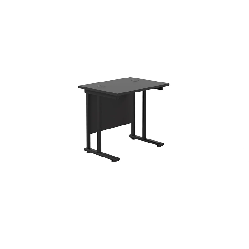 Office Hippo Heavy Duty Rectangular Cantilever Office Desk, Home Office Desk, Office Table, Integrated Cable Ports, PC Desk For Office or Home, 5 Yr Wty - Black Frame/Black Top, 80cm x 60cm