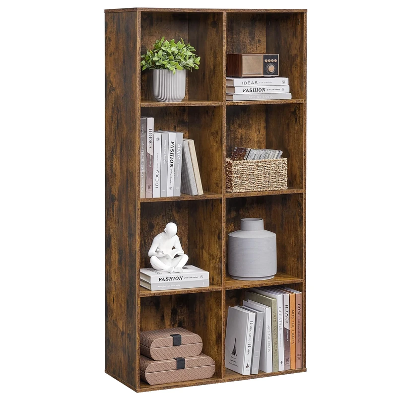 VASAGLE 8-Cube Bookcase, Storage Unit, Display Rack for Trinkets, Souvenirs, Potted Plants, for Study Room, Office, Living Room, 30 x 65.5 x 129.5 cm, Rustic Brown LBC024T01