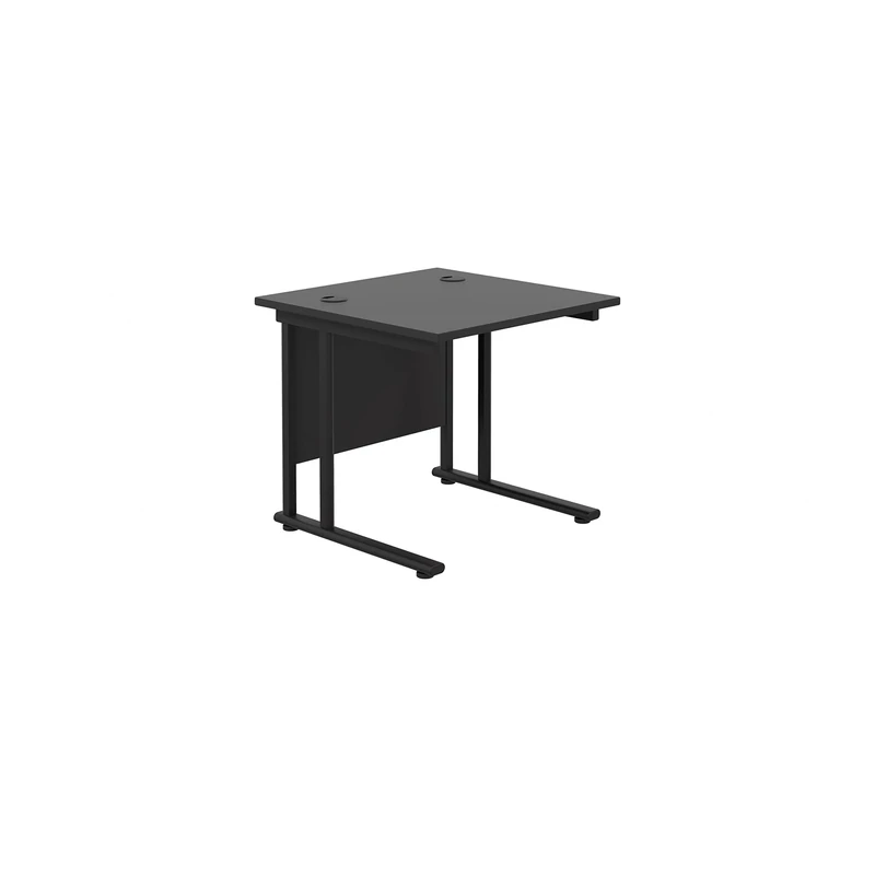 Office Hippo Heavy Duty Rectangular Cantilever Office Desk, Home Office Desk, Office Table, Integrated Cable Ports, PC Desk For Office or Home, 5 Yr Wty - Black Frame/Black Top, 80cm x 80cm