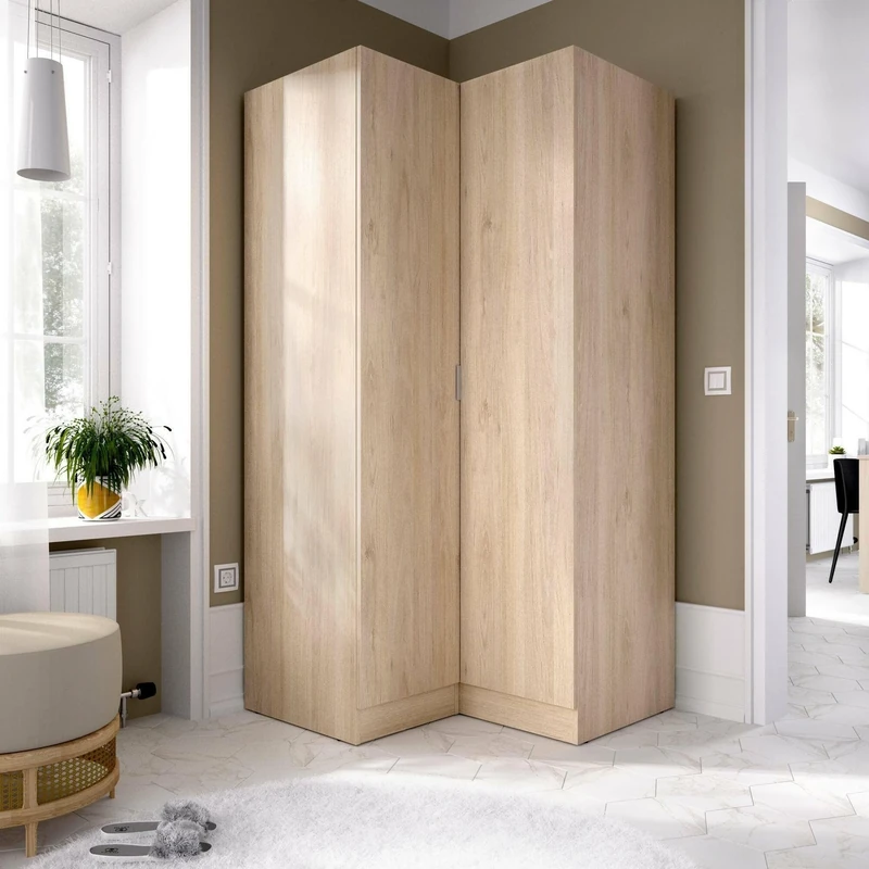 Dmora - Elgon Wardrobe with 2 Doors, Corner Wardrobe for Bedroom, 91 x 93 x 184 cm, 91 x 93 x 184 cm, Oak