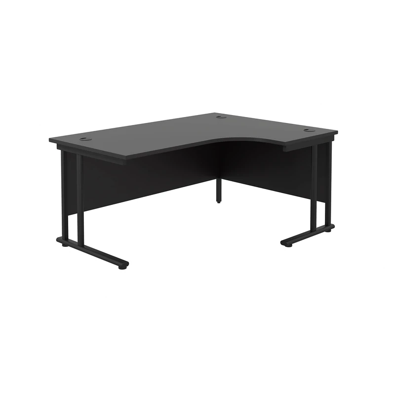Office Hippo - L Shaped Office Desk 180 x 120cm. Large Corner Computer Desk for Home Office With Integrated Cable Ports, Ideal for Work, Study, Gaming and Hobby Workstation (Black/Black)