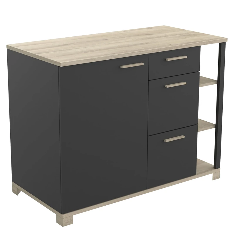 Demeyere Laboratorio Mobile Basso 1 PO/3T L120 Atelier, Legno ingegnerizzato, Rovere Kronberg e Nero Opaco, 1 200x600x924MM