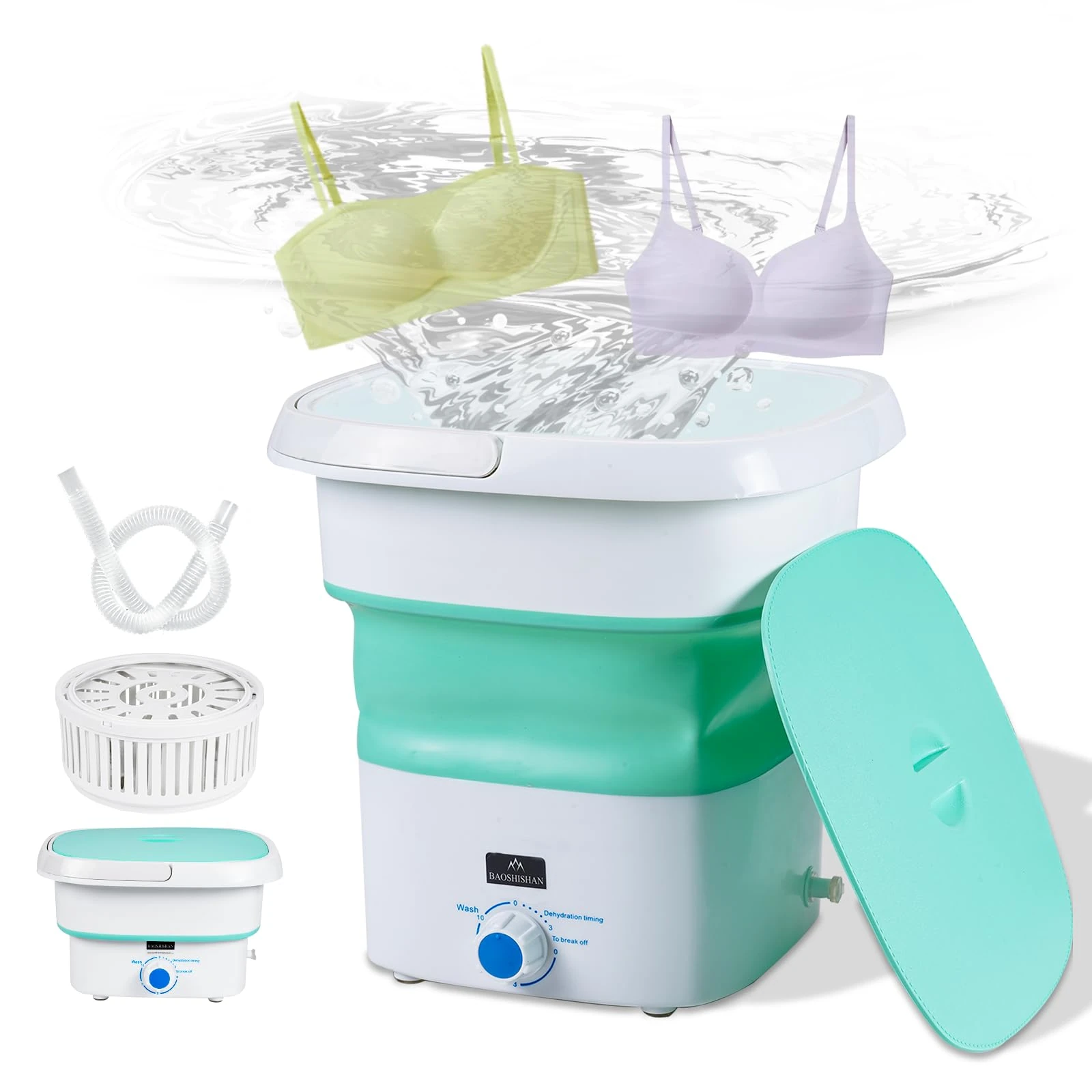 Portable Washing Machine Mini Foldable Washing Machine Ultrasonic Cleaning Blue Ray sterilization Automatic Washer with Spin Dryer For Washing Underwear 3KG /11.5L Capacity