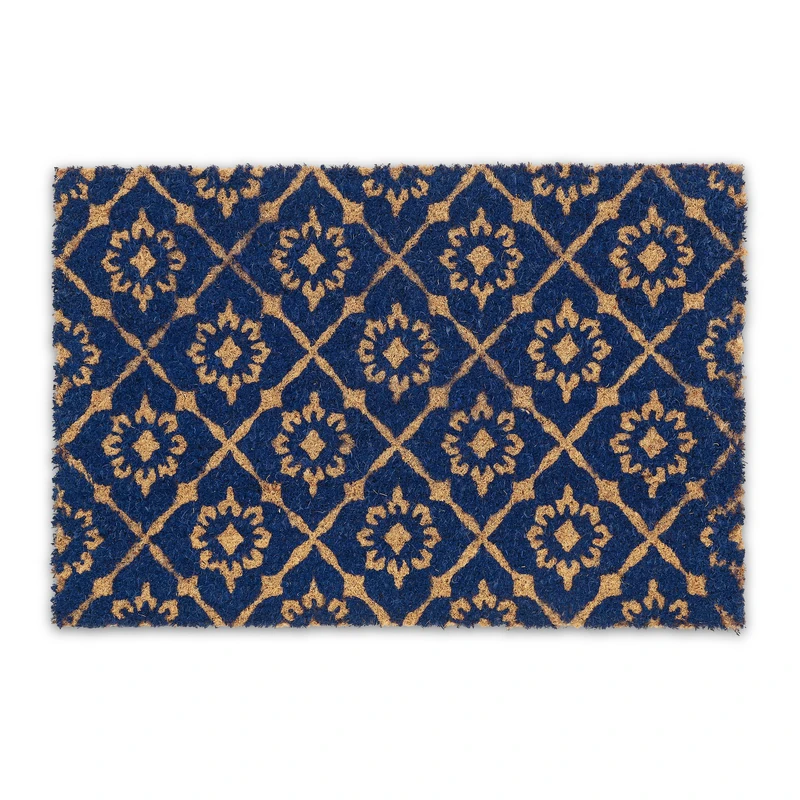 Relaxdays Floral Pattern Door mat Doormat Coir Welcome, 40 x 60 cm, Inside & Outside, Non-Slip Shoe Wiper, Blue/Coir - Image 1