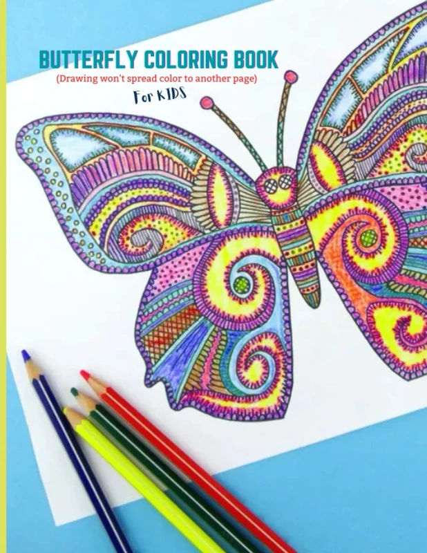 Coloring Book: Drawing & Coloring book for Kids, Different types of Butterfly drawing, Drawing won't spread color to another page