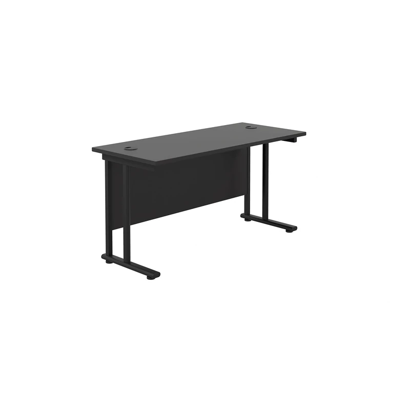 Office Hippo Heavy Duty Rectangular Cantilever Office Desk, Home Office Desk, Office Table, Integrated Cable Ports, PC Desk For Office or Home, 5 Yr Wty - Black Frame/Black Top, 140cm x 60cm