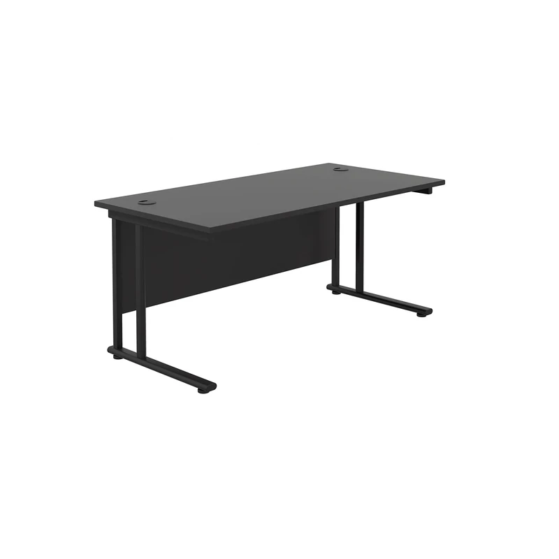 Office Hippo Heavy Duty Rectangular Cantilever Office Desk, Home Office Desk, Office Table, Integrated Cable Ports, PC Desk For Office or Home, 5 Yr Wty - Black Frame/Black Top, 180cm x 80cm