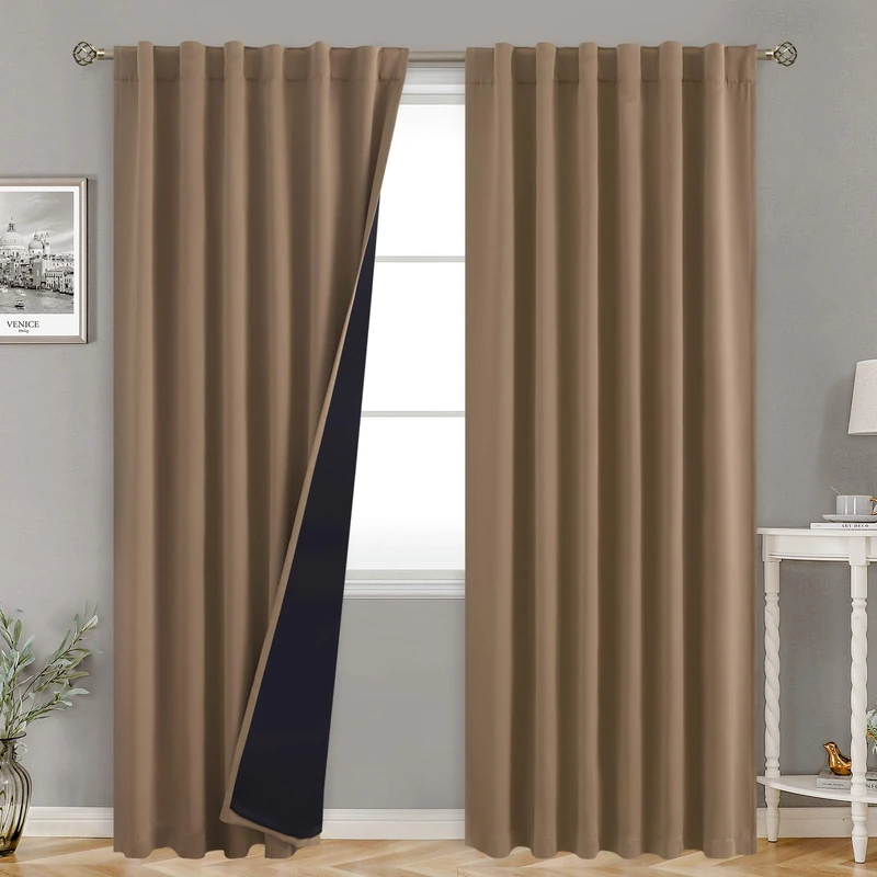 BGment Full Blackout Curtains with Thermal Insulation Liner Curtains 95 Inches Long, Rod Pocket and Back Tab Double Layer Room Darkening Window Curtain for Bedroom(52 x 95 Inch, 2 Panels, Taupe)