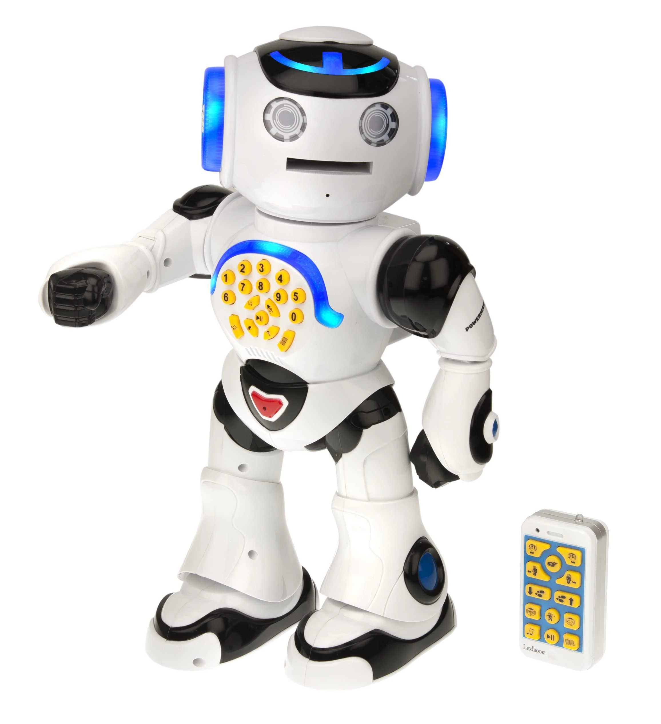 LEXIBOOK, Powerman®, Remote Control Walking Talking Toy Robot, Dances, Sings, Reads Stories, Math Quiz, Shooting Discs, and Voice Mimicking, for kids 4+, ROB50AR
