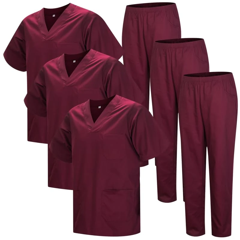 MISEMIYA - Pack * 3 Sets - Unisex Sanitary Uniform MEDICAL SANITARY UNIFORMS SANITARY SETS 3-817-8312 - Medium, Garnet 22