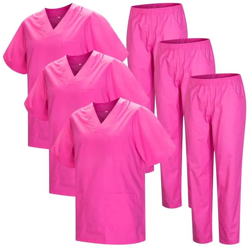 MISEMIYA - Pack * 3 Sets - Unisex Sanitary Uniform Medical Sanitary Uniforms Sanitary Sets 3-817-8312 - X-Large, Pink 22