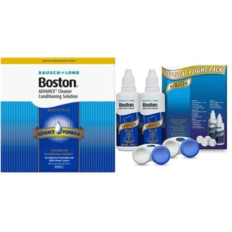 Boston Advance Multipack and Boston Simplus Flight Pack Bundle, Advance Cleaner, 3X 30ml, Advance Conditioning Solution, 3X 120ml and Simplus Flight Pack 2X 60ml for RGP and Hard Contact Lenses