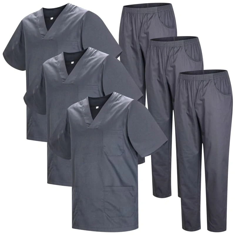 MISEMIYA - Pack * 3 Sets - Unisex Sanitary Uniform MEDICAL SANITARY UNIFORMS SANITARY SETS 3-817-8312 - X-Large, Gray 22