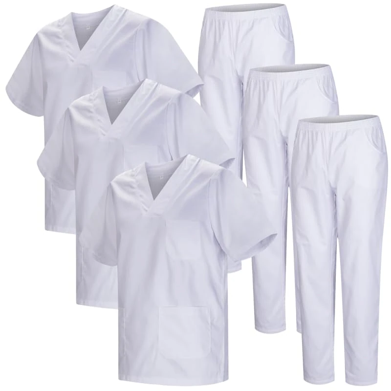 MISEMIYA Pack of 3 Uniforms Scrub Set Unisex MZ-3-8178 Medical, White 22, 5XL