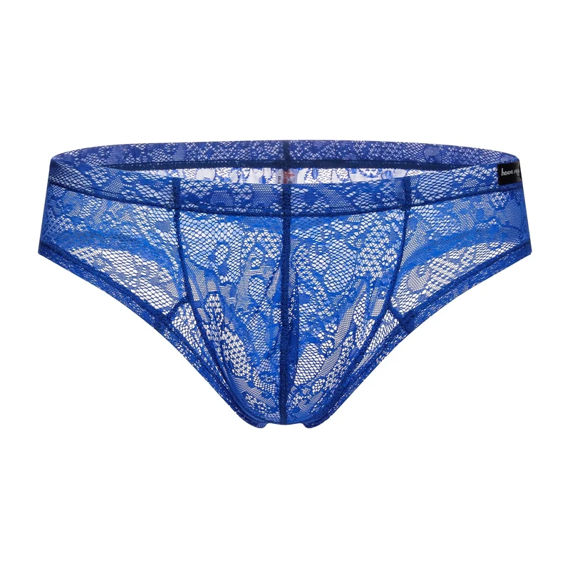 Drelaar Men's Soft Lace Underwear Briefs Sexy Bikini Thongs Small Blue