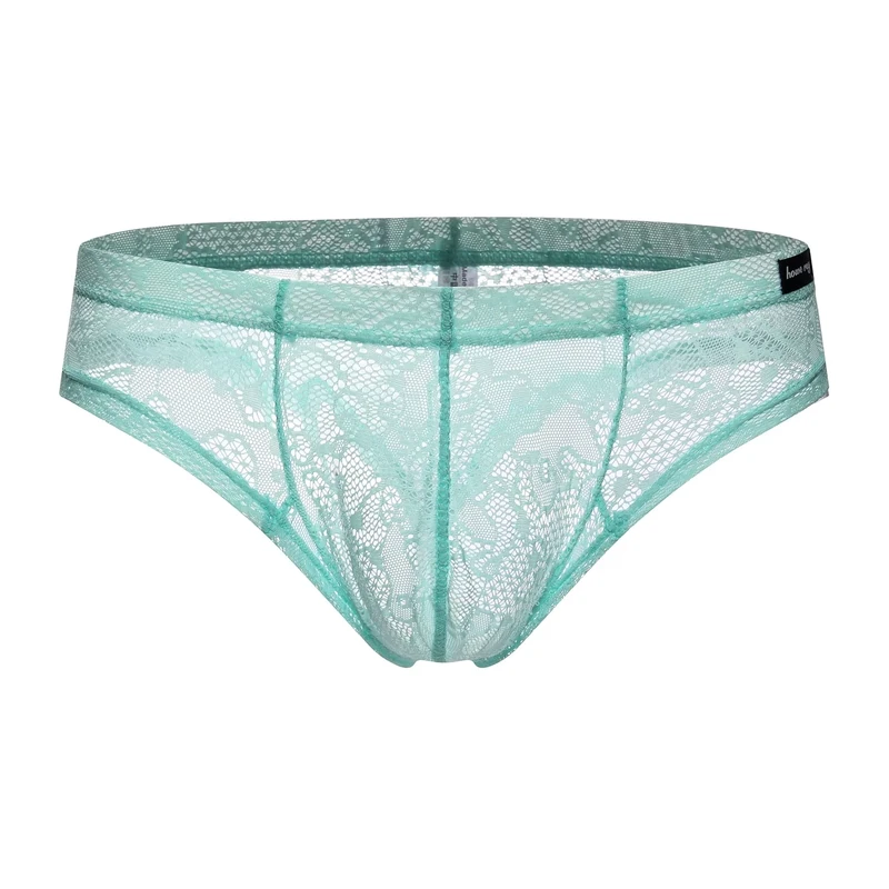 Drelaar Men's Soft Lace Underwear Briefs Sexy Bikini Thongs Small Light Blue
