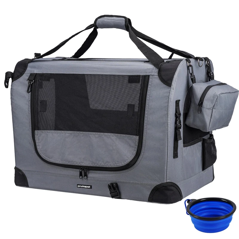 Prutapet Large Cat Carrier 24"x16.5"x16.5" Portable Dog Crate for Small Medium Dogs Collapsible Traveling Pet Crate with Collapsible Bowl