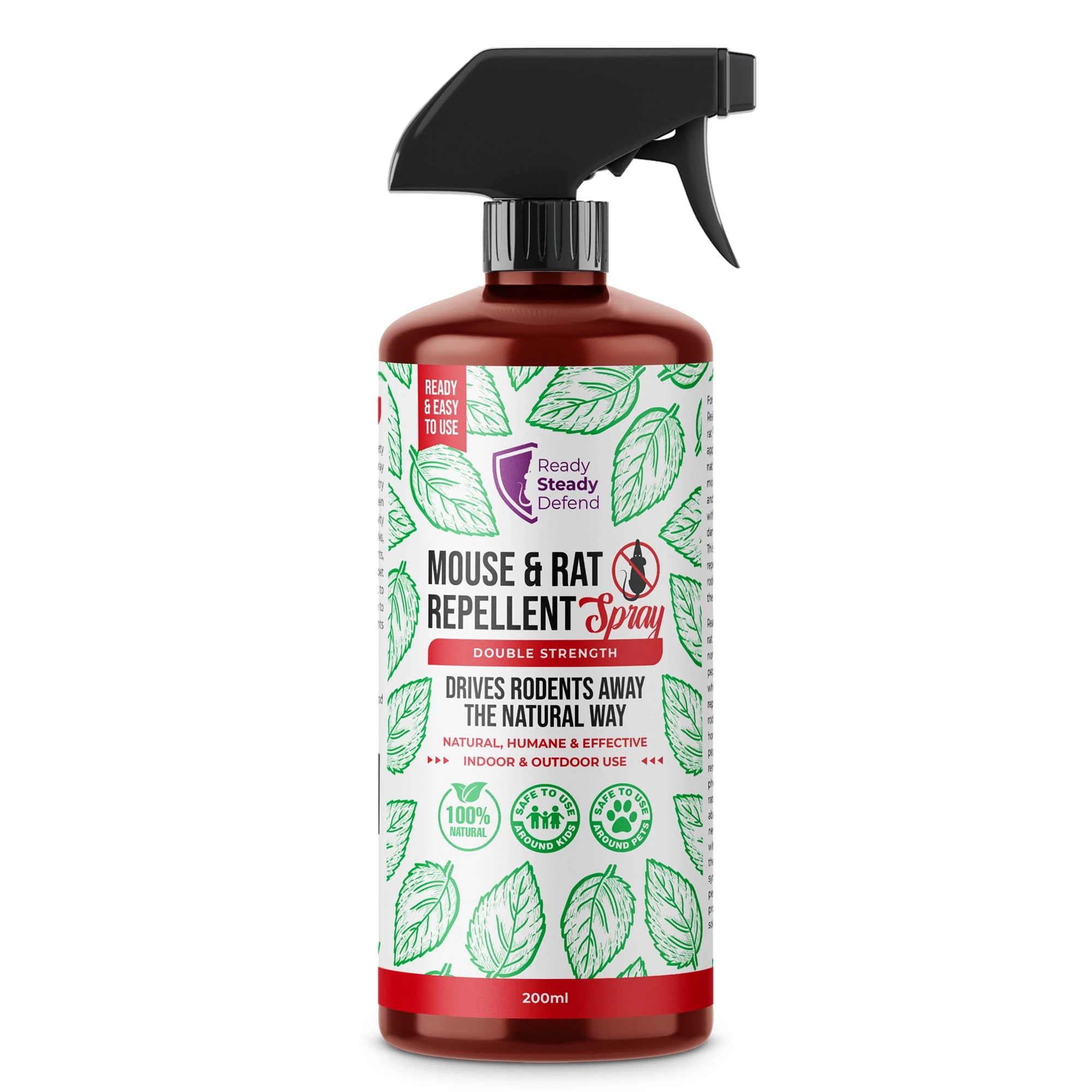 Ready Steady Gro 200ml Natural Rat & Mouse Repellent Spray - Eco-Friendly Peppermint & Cedarwood, Long-Lasting Home Protection, Safe for Family & Pets