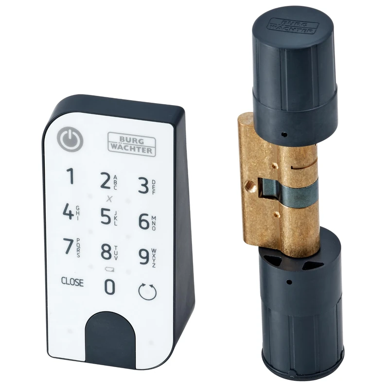 BURG-WÄCHTER Electronic Door Lock secuENTRY for Front Doors, Control with PIN Code, App or Remote Key, Incl. Cylinder, Entry Home 5001 PIN, Black/White