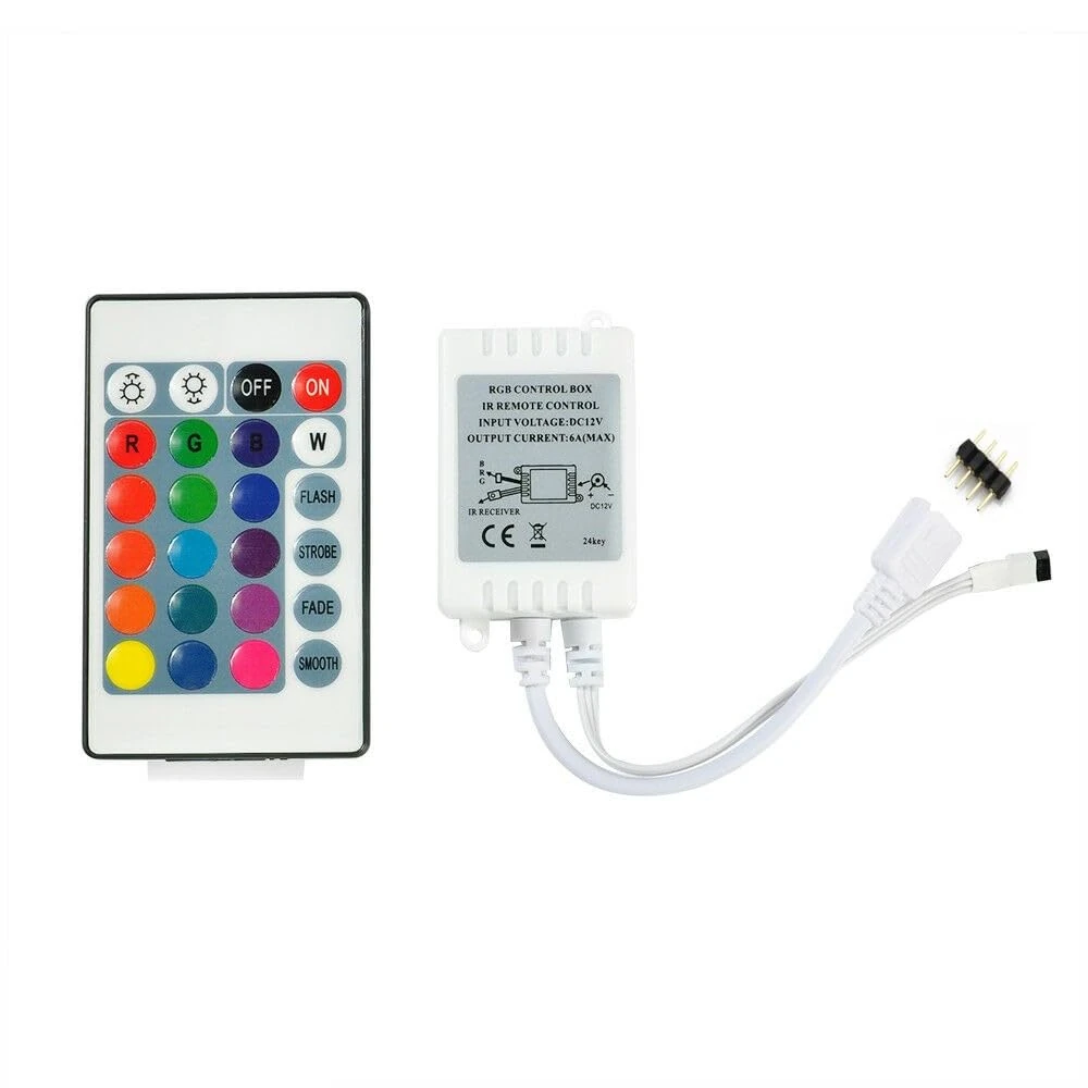 LondonExpress RGB Control Box + 24 keys IR Remote Controller For 3528 5050 12V LED Strip Light 1 or 2 outputs UK (One Output)