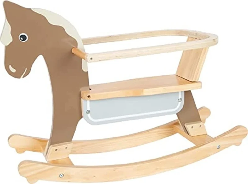 Small Foot Rocking Horse with Ring Seat, incl. hand grips & backrest, in natural colours, for kids up to 50kg, No. 12291