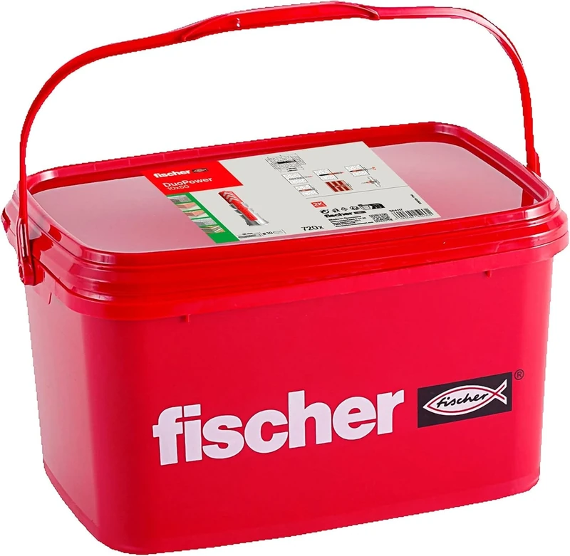 fischer Duopower 10 x 50, Universal Dowels, Powerful 2-Component Dowels, Plastic Dowels for Attaching to Concrete, Plasterboard and Much More, No Screws, in Reusable Bucket, 720 Pieces