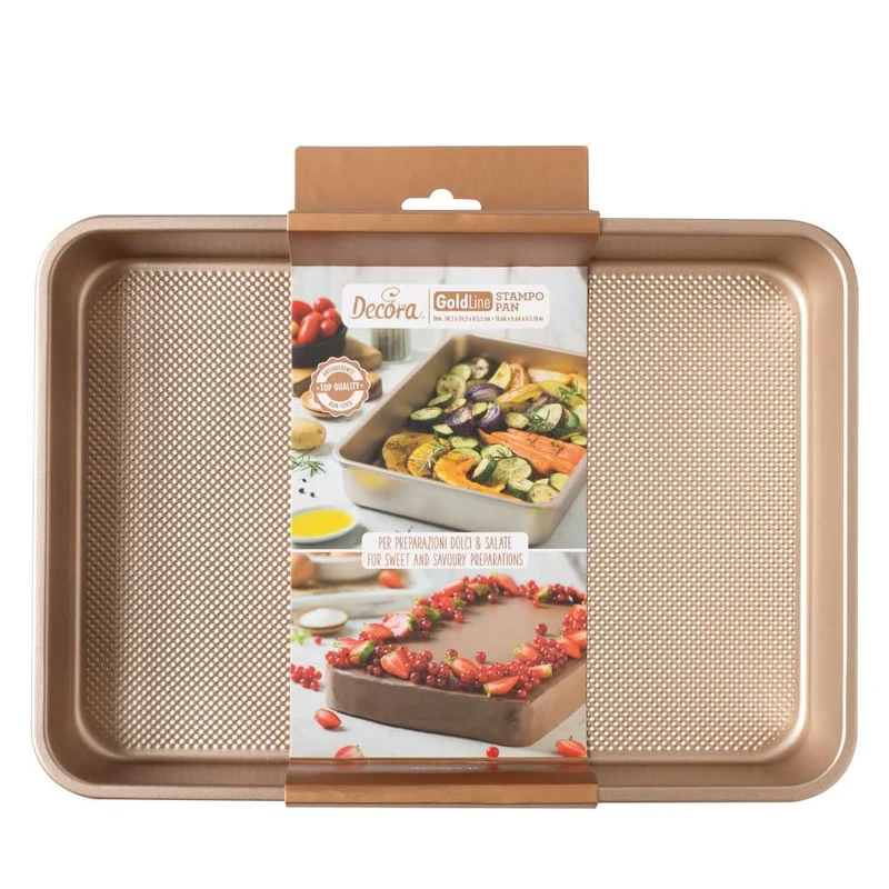 Decora, 0070103 Gold Line Rectangular Baking Mould 34.7 x 24.5 x 5.5 cm, Ideal for Making Baked Goods, Robust Non-Stick Metal