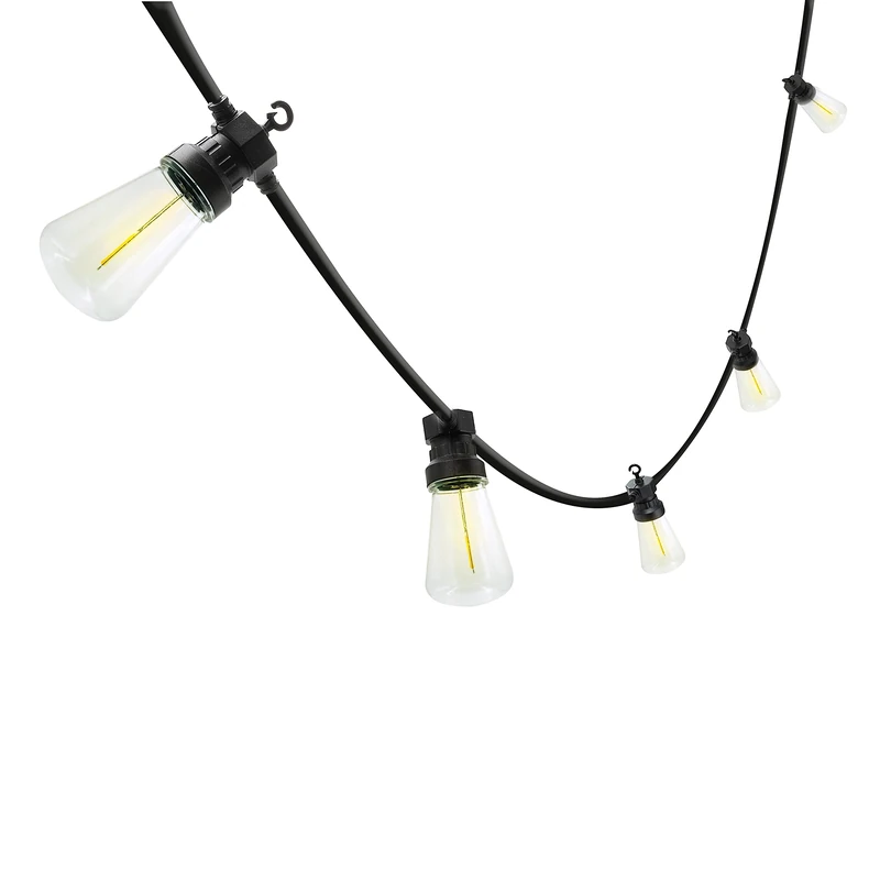 Retro: IP44 Extendable String Light, 15 m, 20 LED Filament Bulbs, Black - Image 1