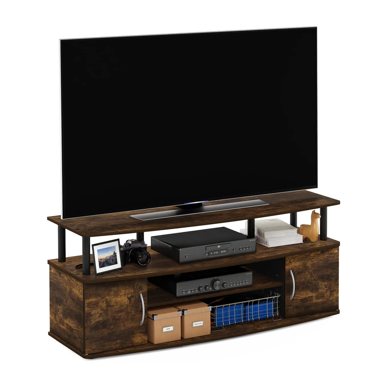 Furinno JAYA TV Stand, Entertainment Center, TV Console, for TV up to 55 Inch, with 2 Doors and Cable Management Holes, for Living Room, Bedroom, Amber Pine - Image 1