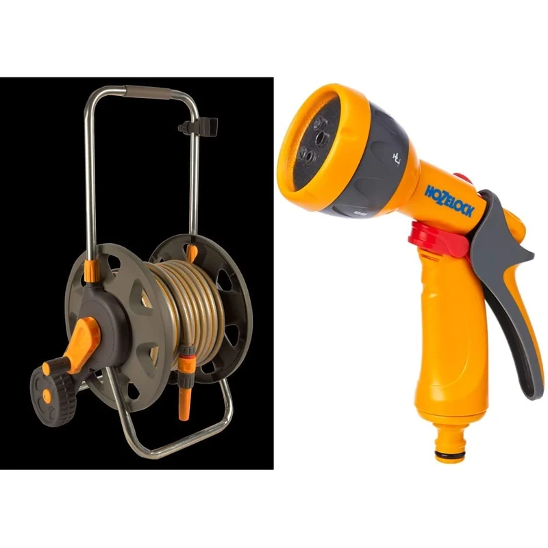 Hozelock 2434 0000 60m Assembled Hose Cart with 30m Hose & Hozelock Ltd HZ2676P0000 Spray Gun, Multi-Colour