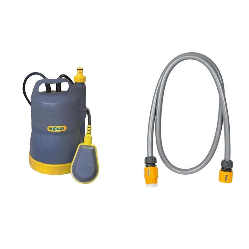Hozelock 7612 0000 Waterbutt Pump & Hozelock 6005A0000 Hose Connection Set, Grey, Yellow, 21mm x 26.5mm
