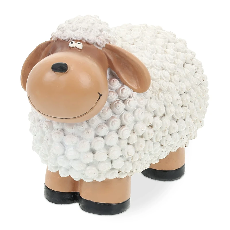 Relaxdays Garden Decoration Sculpture Sheep HWD: 15.5x20x11 cm, Weatherproof, for Indoors and Outside, White
