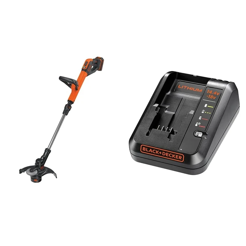 BLACK+DECKER STC1820PC-GB Cordless 28 cm String Grass Trimmer 2.0Ah Lithium Ion Battery, Orange & BDC1A-GB Cordless Fast Charger, 14.4-18 V, 16.6 x 14 x 9.4 cm, 1-Piece