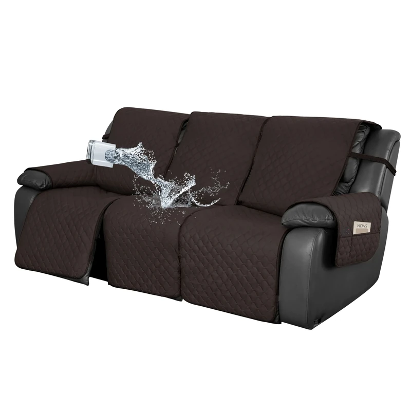 Easy-Going Waterproof Recliner Sofa Cover, 1-Piece Reversible Couch Cover for 3 Seat Recliner, Washable Protector with Elastic Straps for Kids, Pets (Chocolate/Beige) Large