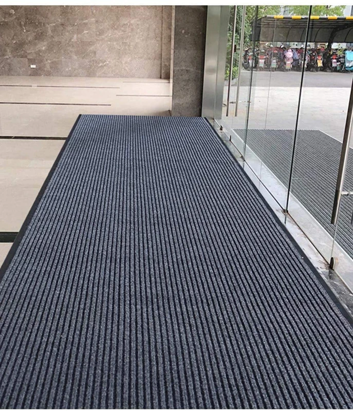 HappyBeeFlying Brush Step Large Front Door Mat 3'x10' Outdoor Indoor Commerical Entrance Mat Doormat Striped Low Profile Rubber Back Heavy Duty and Easy to Clean Gray - Image 1