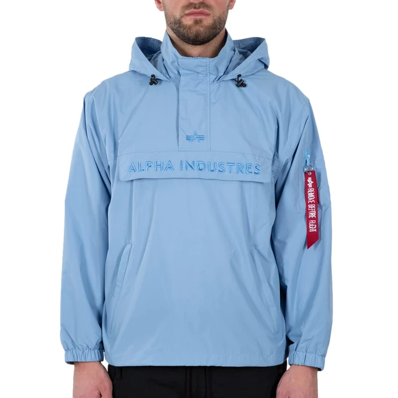 Alpha Industries Men's Anorak Embroidery Logo, Light Blue, XXL