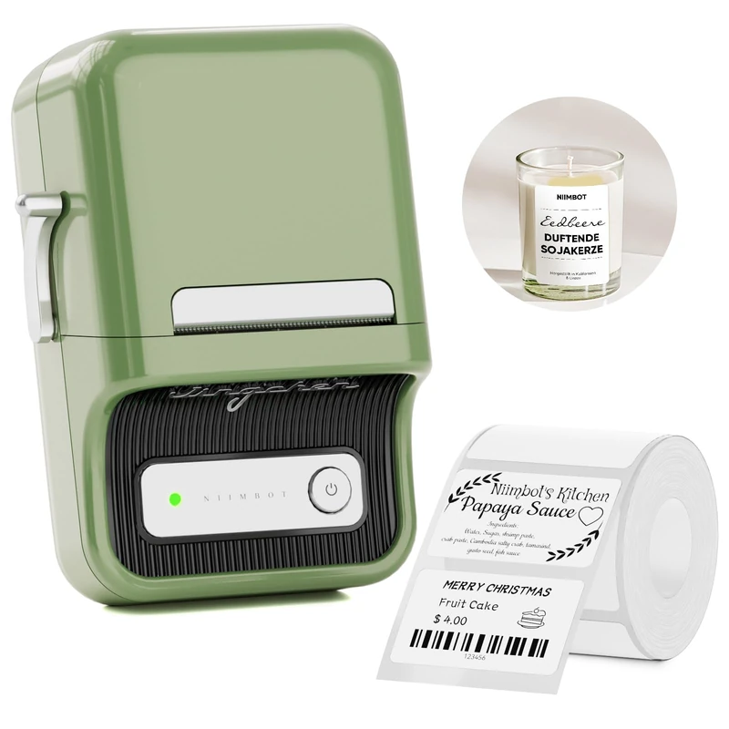 NIIMBOT B21 Sticker Printer, Vintage Label Maker Machine with 1 Roll Free Tape for Home Organization Office Business （Green