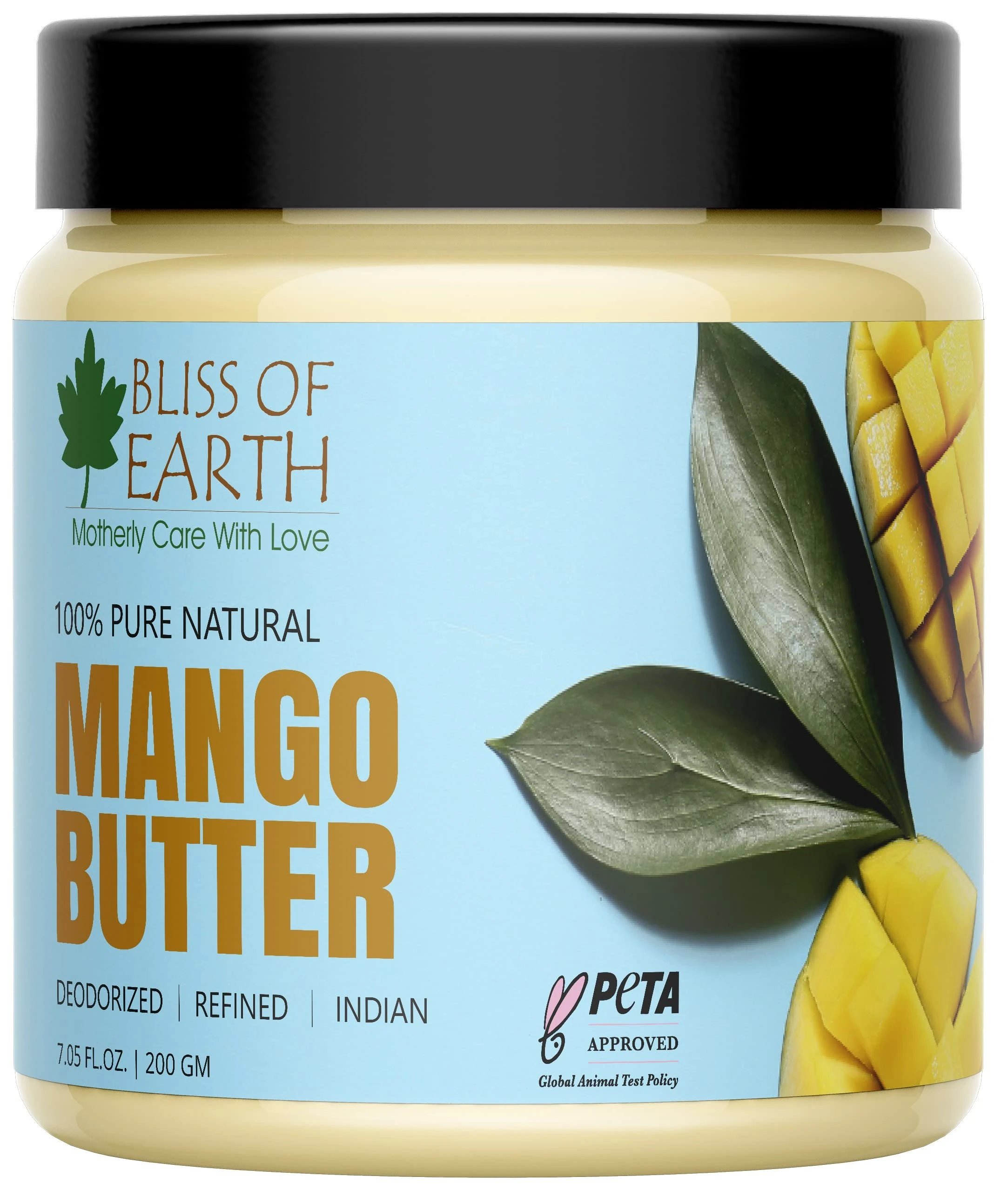 Bliss of Earth Deodorised Indian Mango Butter For Face Skin Hair & DIY, 200GM Comes in Handy Jar