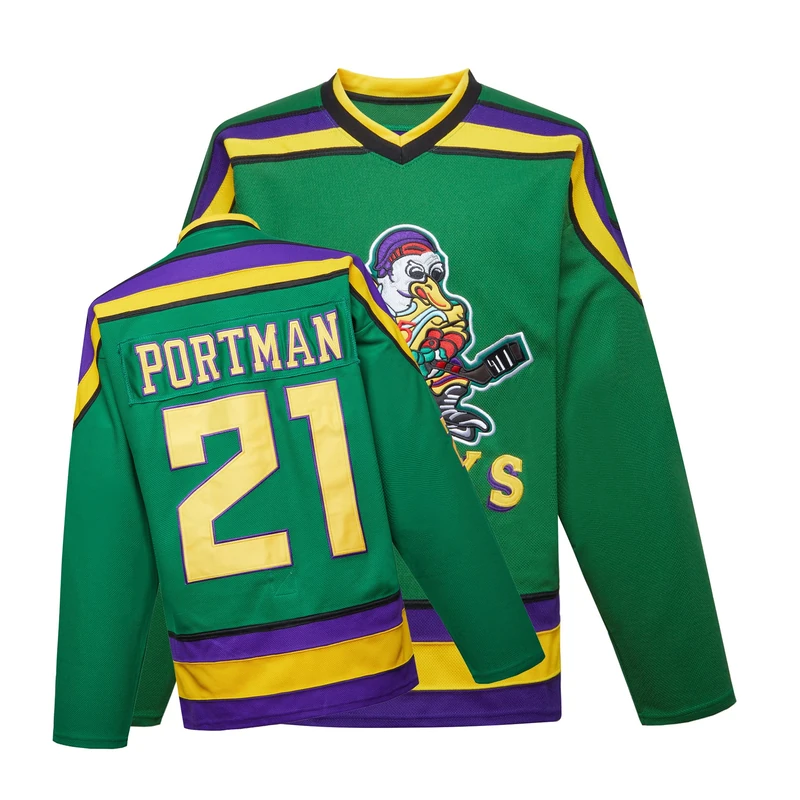 Mighty Ducks Jersey Movie Ice Hockey Jersey S-XXL Charlie Conway #96 Adam Banks #99, 90S Hip Hop Clothing for Party, #21 Green, S