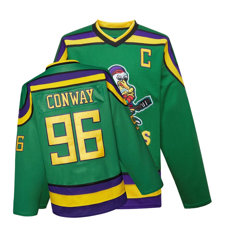 Mighty Ducks Jersey Movie Ice Hockey Jersey S-XXL Charlie Conway #96 Adam Banks #99, 90S Hip Hop Clothing for Party, #96 Green, Large