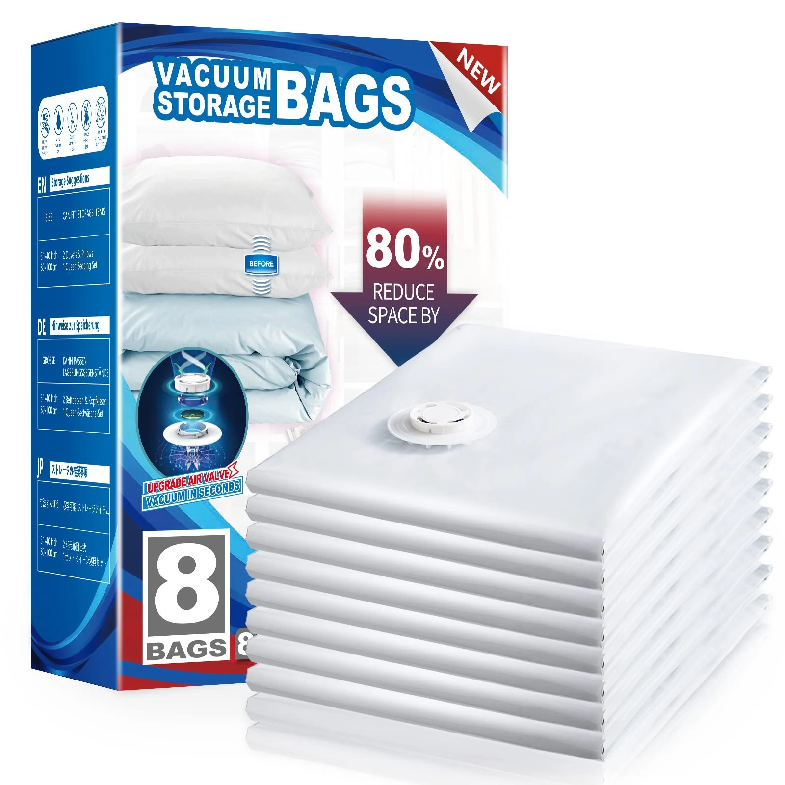 TAILI Vacuum Storage Bags 8 Pack Extra Large Space Saver for Travel and Home 100 x 80 CM Reusable Vacuum Bags for Clothing, Bedding, duvets, Save 80% More Storage Space