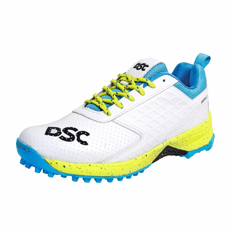 DSC Jaffa 22 Cricket Shoes | White/Lime - Yellow | for Boys and Men | Lightweight | Embossed Design | 12 UK, 13 US, 46 EU