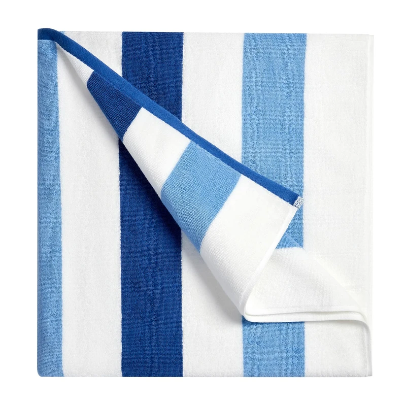 Bornbay Cotton Oversized Beach Towel - Extra Large 40"X70" Plush Thick Pool Towel, XL Soft Stripe Cabana Swim Towels for Adults Mens Women Girls (White Navy Blue)