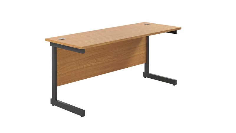 Office Hippo Heavy Duty Rectangular Cantilever Office Desk, MFC, Black Frame, Oak Top, 180 x 60 x 73 cm