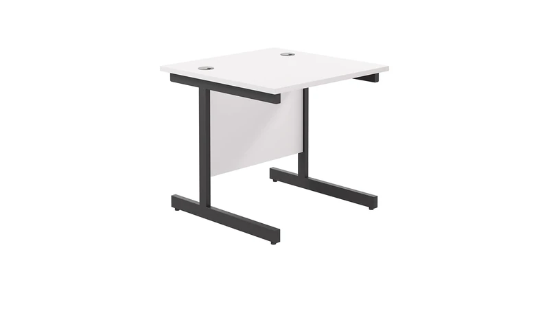 Office Hippo Heavy Duty Rectangular Cantilever Office Desk, White Top/Black Frame, 80 x 80 cm