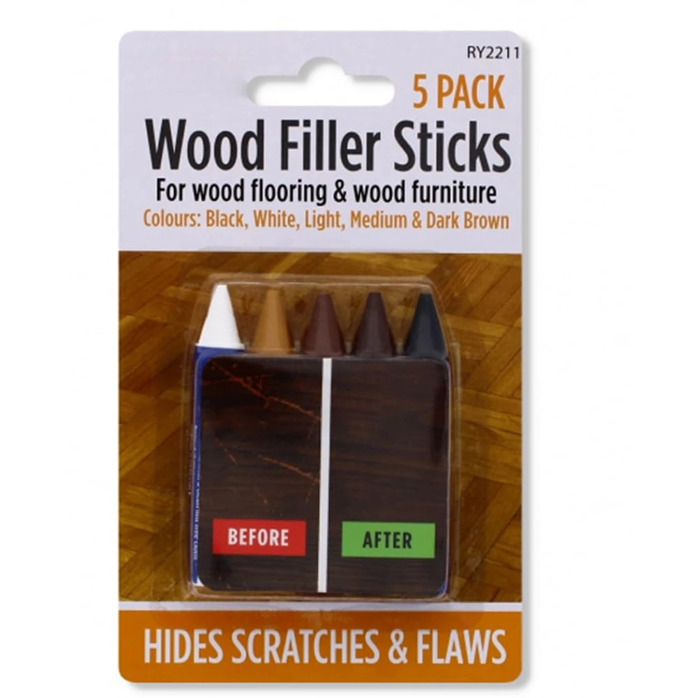 Wood Filler Sticks Wax Touch Up Repair Wood Scratch Cover of Assorted Color for Stains Scratches Floors Tables Desks Carpenters Touch Ups and Cover Ups (Pack of 5) (Wax)