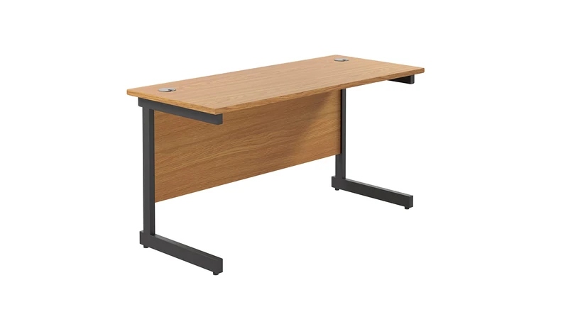 Office Hippo Heavy Duty Rectangular Cantilever Office Desk, Oak Top/Black Frame, 140x60 cm
