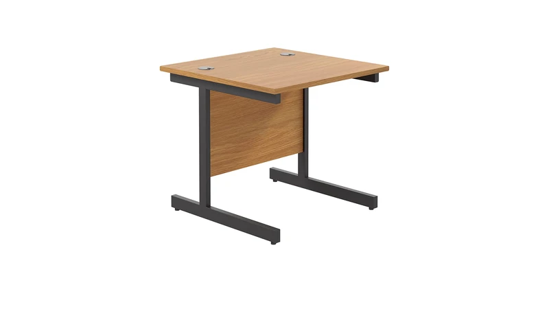 Office Hippo Heavy Duty Rectangular Cantilever Desk, Home Office Table With Integrated Cable Ports, PC Desk for Home, 5 Yr Wty - Black Frame/Oak Top, 80cm x 80cm