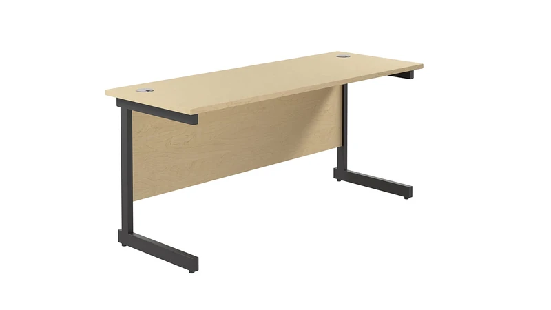 Office Hippo Heavy Duty Rectangular Cantilever Desk, Home Office Table With Integrated Cable Ports, PC Desk for Work or Home, 5 Yr Warranty - Black Frame/Maple Top, 160cm x 60cm
